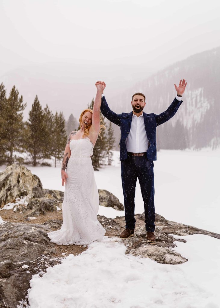 Couple celebrates after their Breckenridge, Colorado elopement