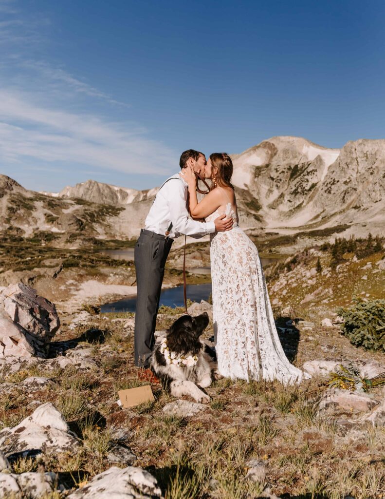 Couple shares their first kiss after their ceremony during their Wyoming elopement