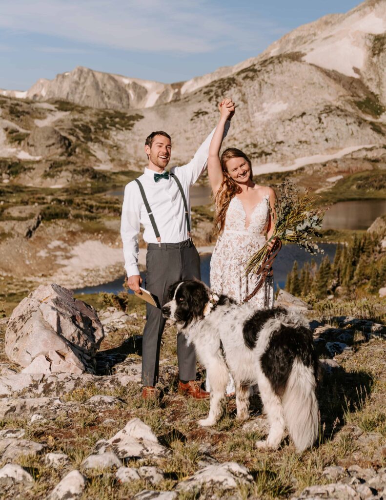Couple celebrates after their camping elopement in Wyoming