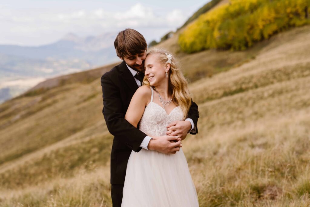 Bride and groom portraits after their elopement in Telluride