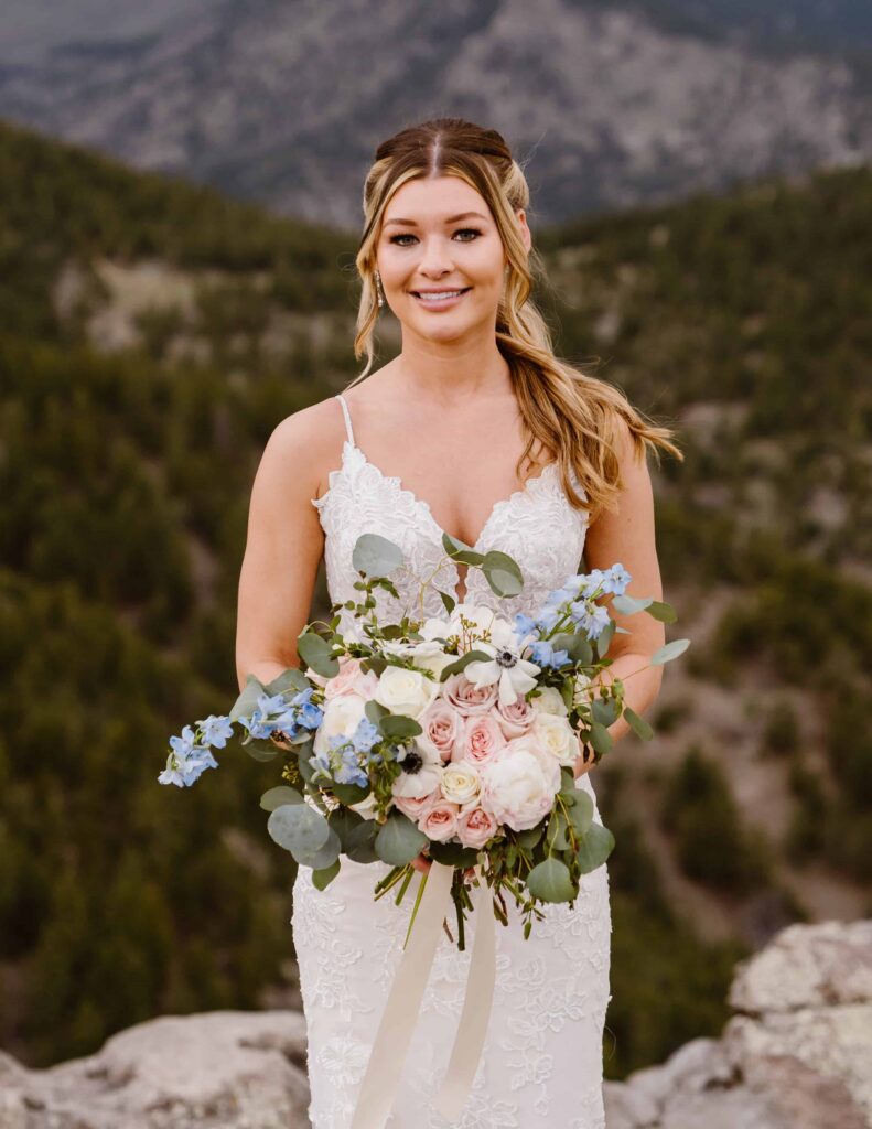 Portraits of the bride and groom after their mountain wedding in Boulder, Colorado