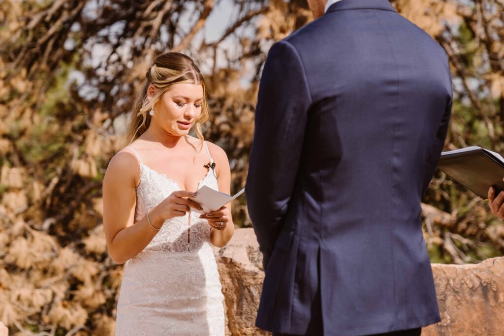 Bride reads vows at ceremony