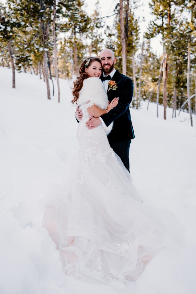 Eloping couples sunset portraits after their Sapphire Point Overlook wedding in Breckenridge, Colorado