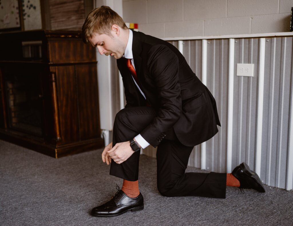 Groom gets ready for his wedding day