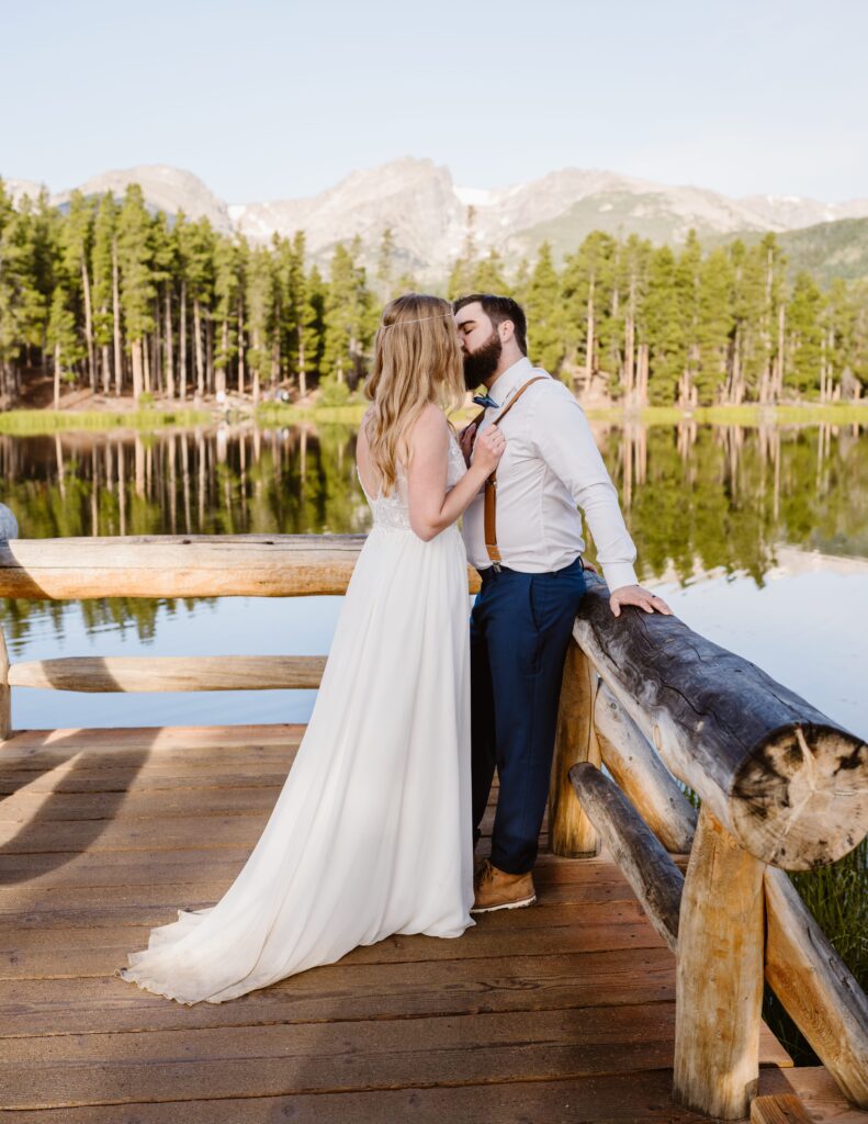 Couple elopes at Sprague Lake in Rocky Mountain National Park in Colorado