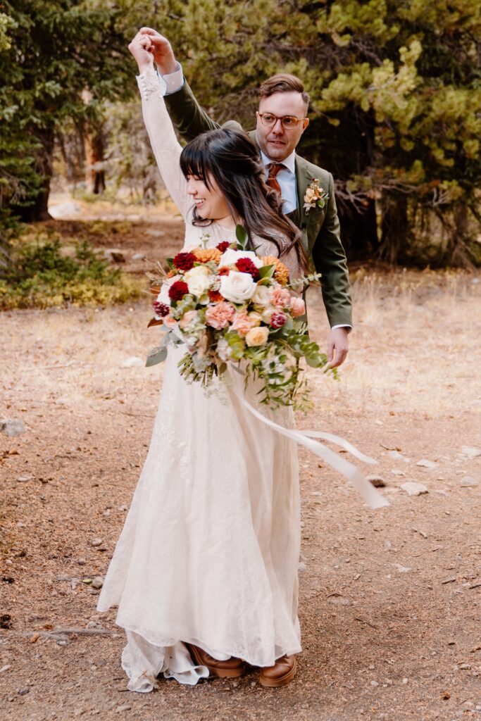 bride and groom have a first look before their Colorado elopement ceremony