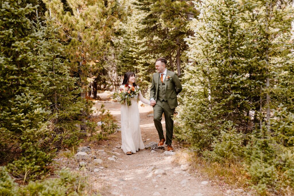bride and groom have a first look before their Colorado elopement ceremony
