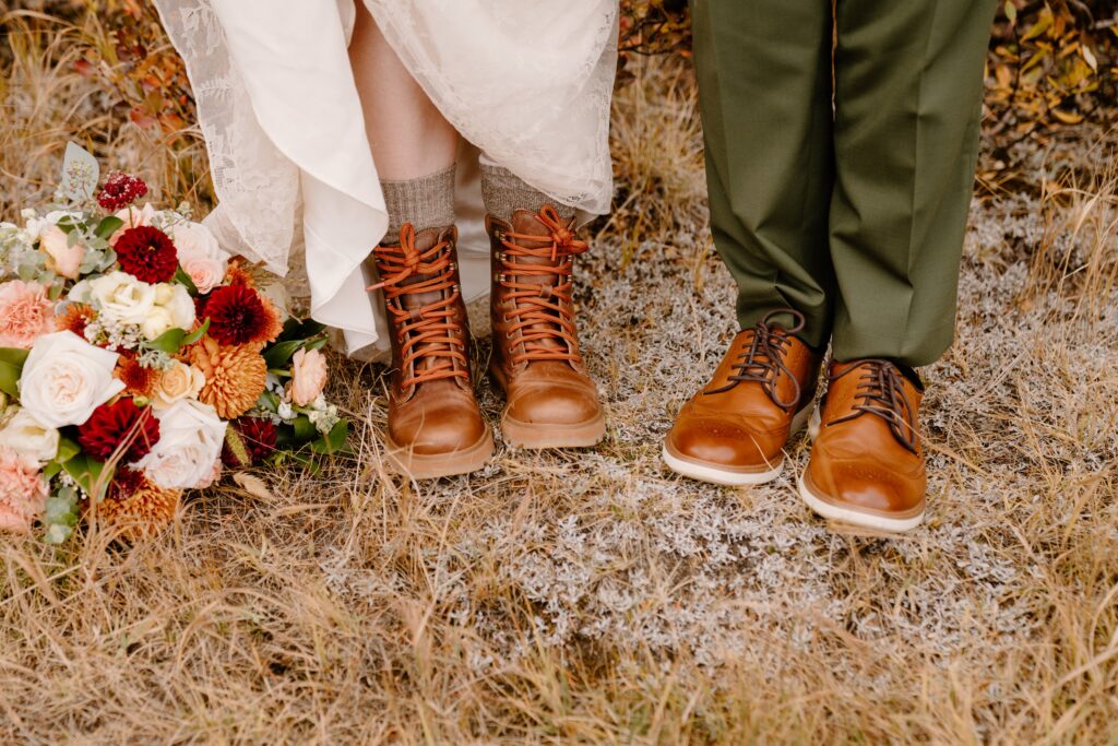 Portraits of bride and groom before their Boulder, Colorado elopement