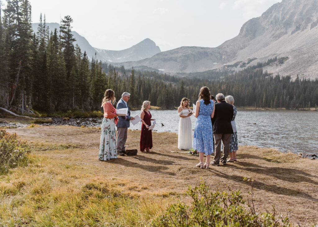 Couple has family join them during their wedding in the mountains