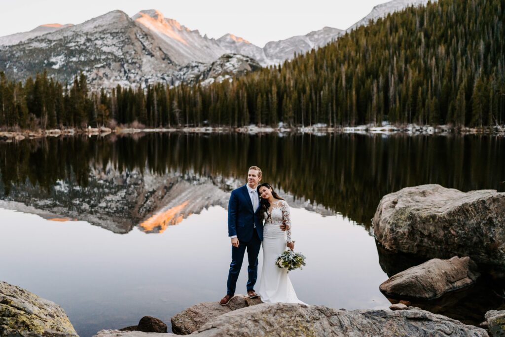 Wedding portraits at Bear Lake in Rocky Mountain National Park