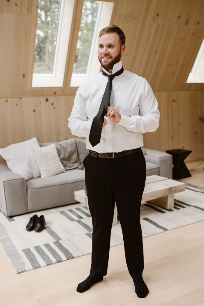 Groom gets ready for his Leadville, Colorado elopement