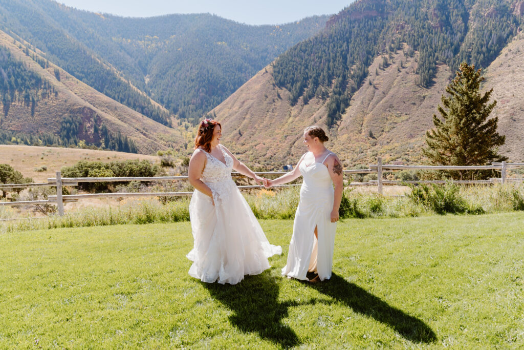Lesbian couple has a first look during their Colorado elopement
