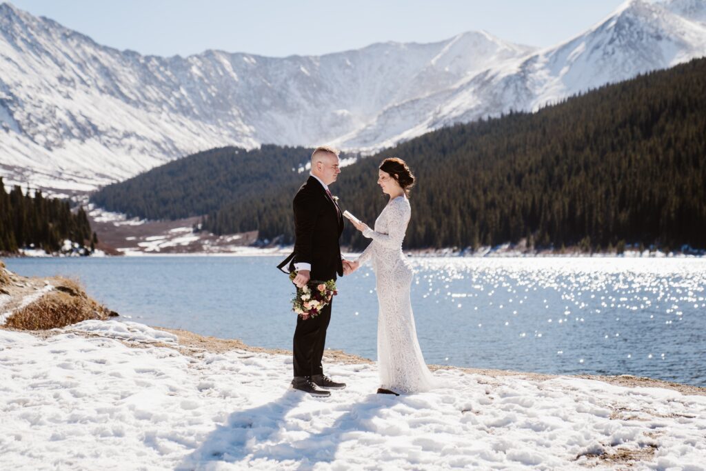 Couple exchanges heartfelt vows to each other during their colorado elopement