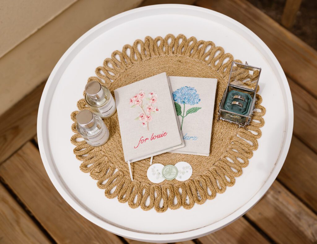 couple gets ready for their wedding at an a frame cabin